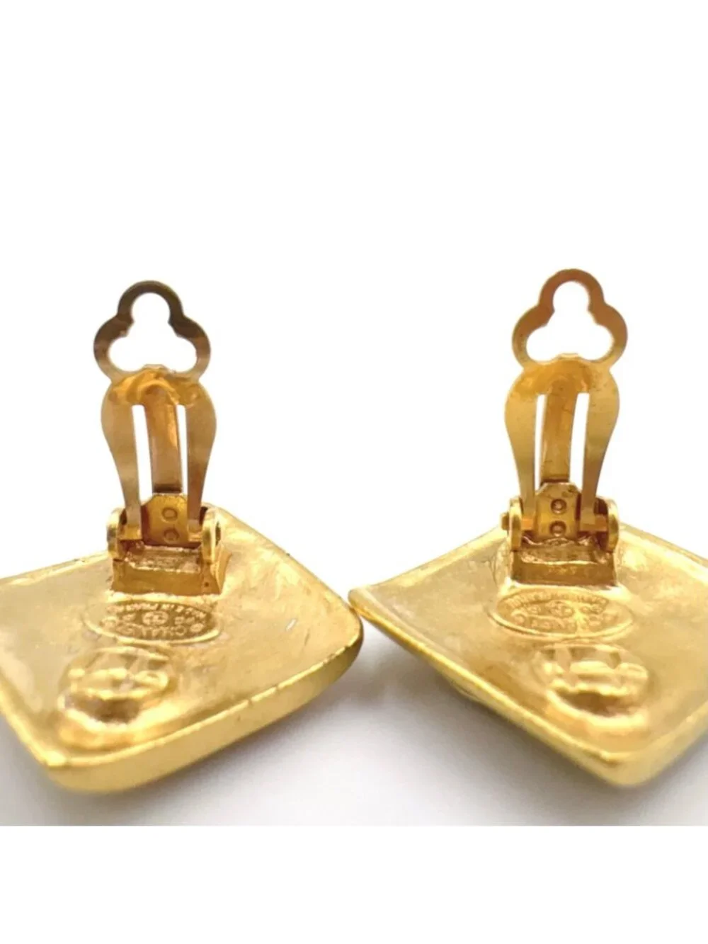 Chanel CC Logo Square Gold Plated Earrings
